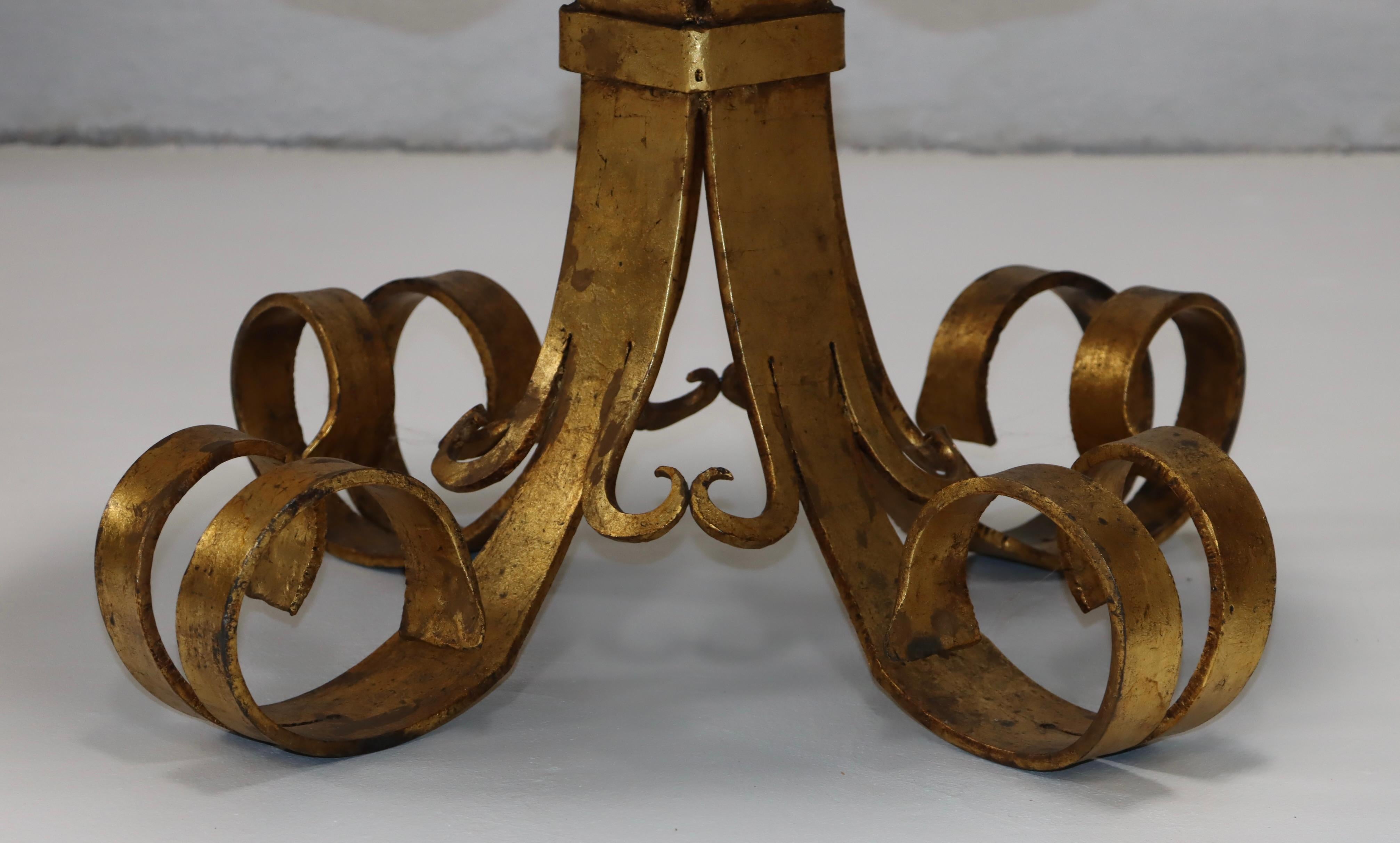 1950s Scrolled Gilt Iron French Side Tables With Onyx Resin Tops  In Good Condition For Sale In New York, NY