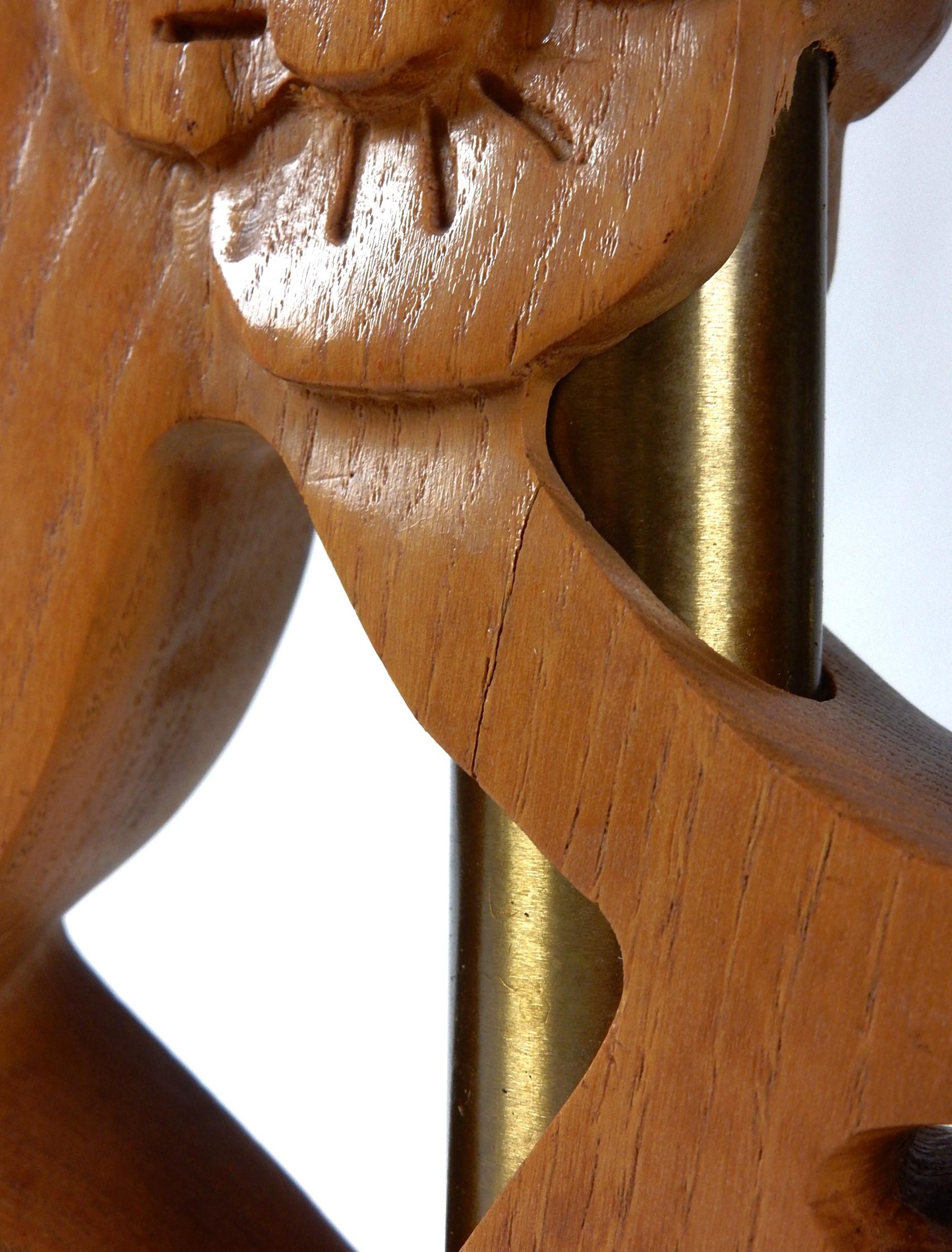 1950's Sculpted Oak Feminine Profile Table Lamp Hat Shade after Yasha Heifetz For Sale 4