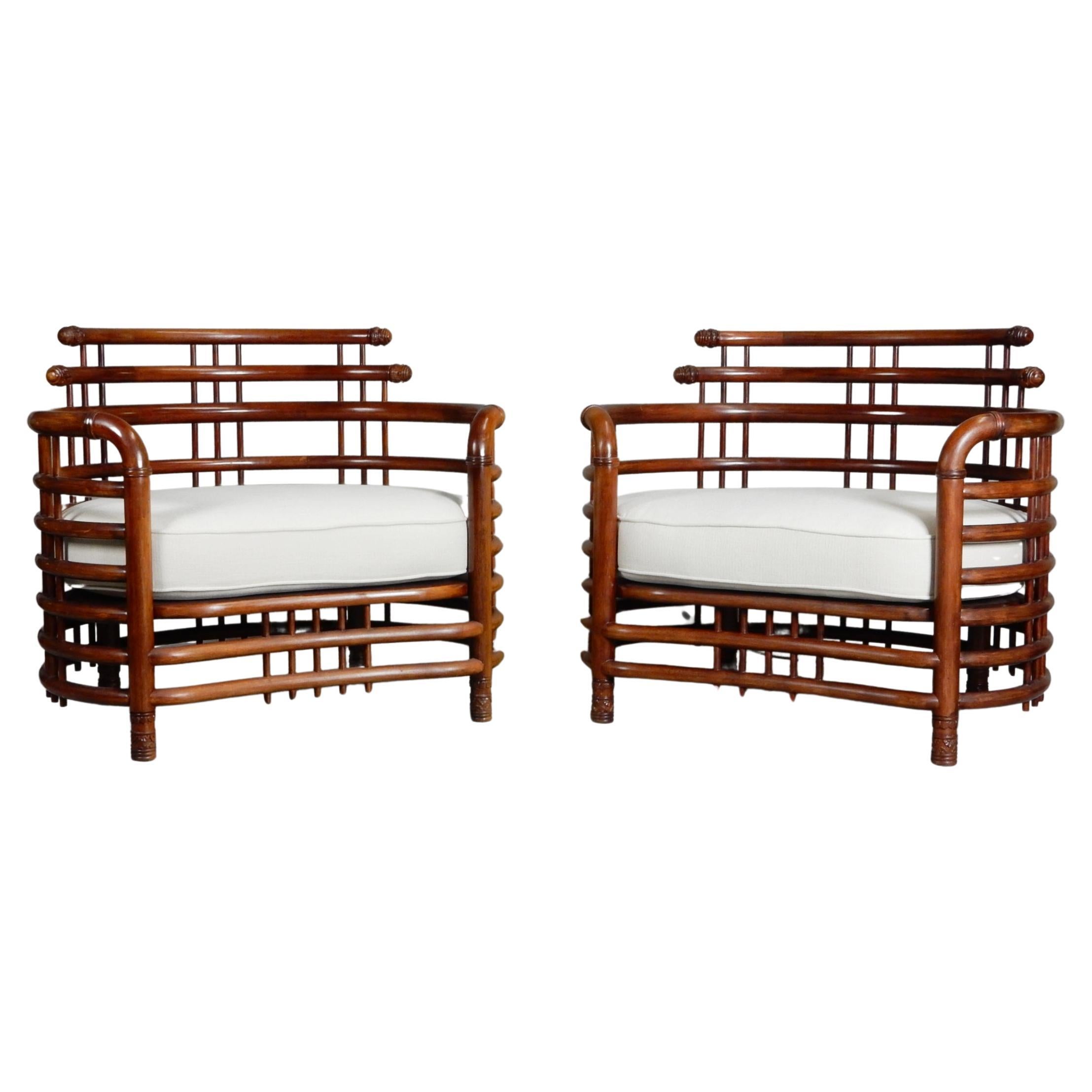 1950's, Sculpted Bentwood Teak Birdcage Lounge Chairs