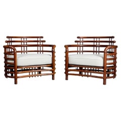 1950's, Sculpted Bentwood Teak Birdcage Lounge Chairs