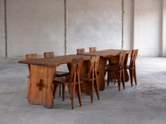 1950s Sculptural French Chalet Set of Carved Tables and Chairs in Solid Pine