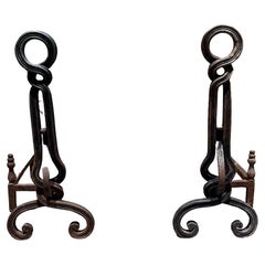 1950s Sculptural Hand Forged Iron Andirons