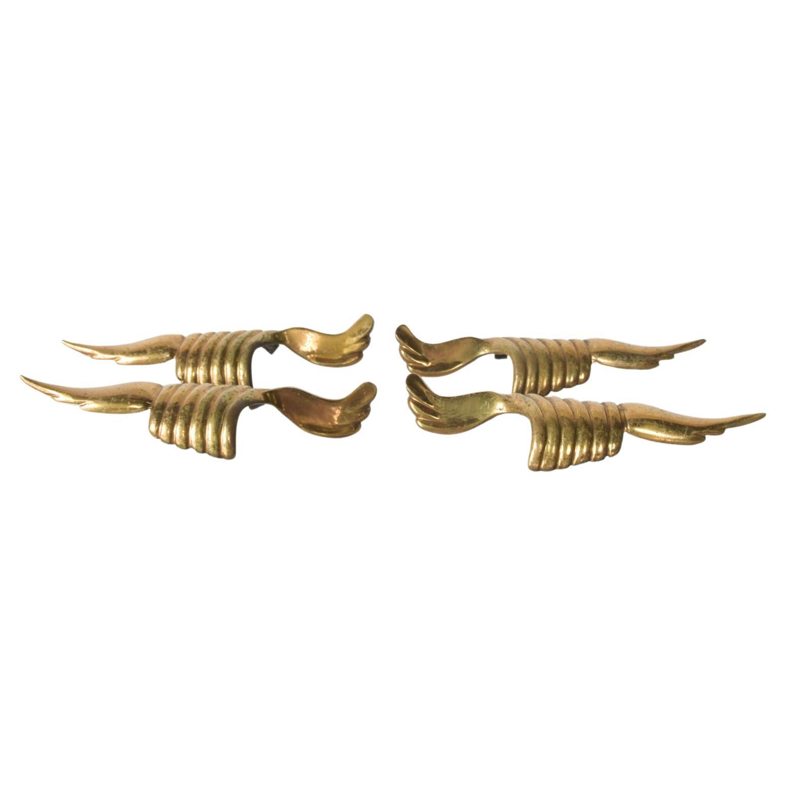 1950s Sculptural Italian Brass Door Pulls Set of Four