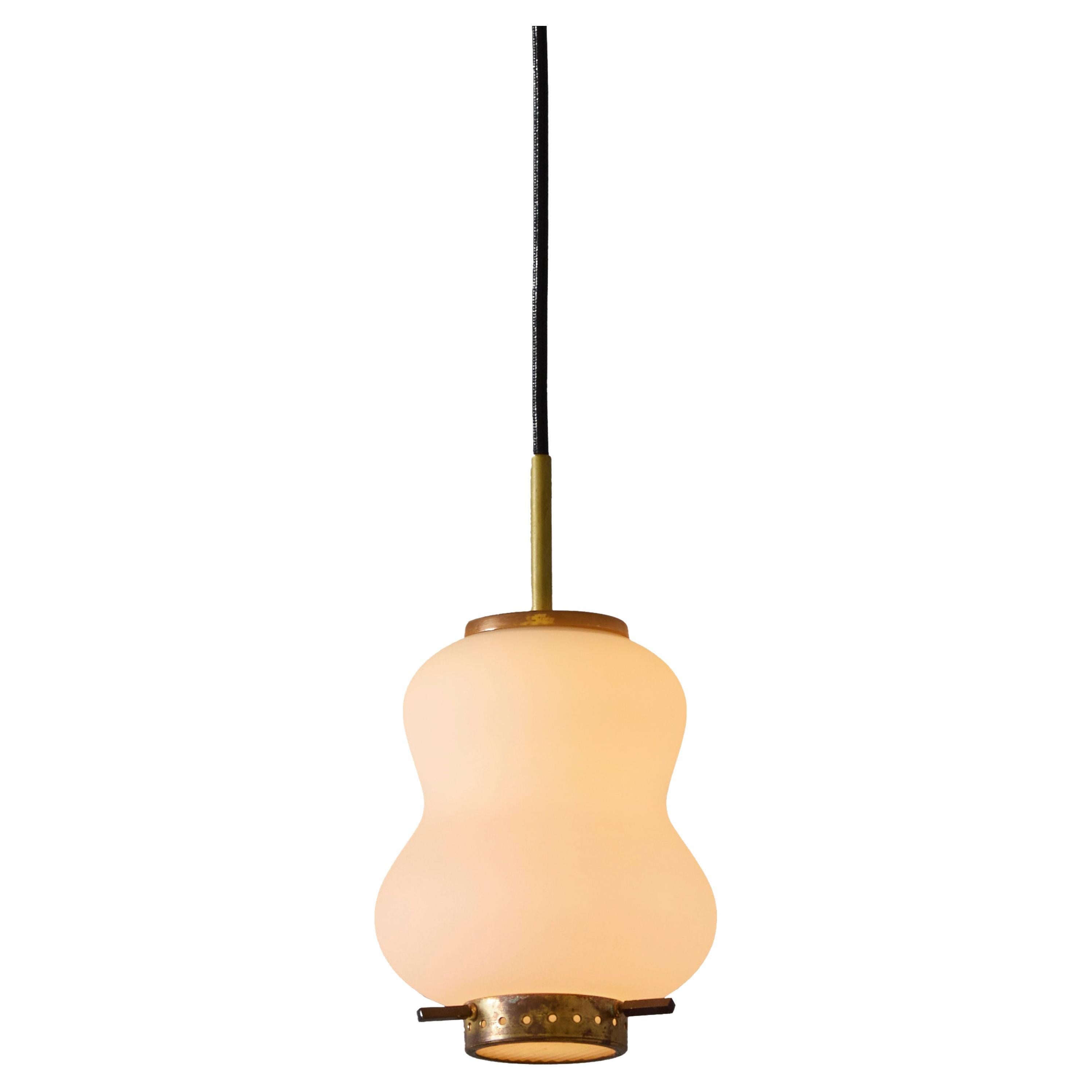 1950s Sculptural Opaline Glass and Brass Pendant Attributed to Stilnovo
