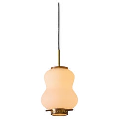 1950s Sculptural Opaline Glass and Brass Pendant Attributed to Stilnovo