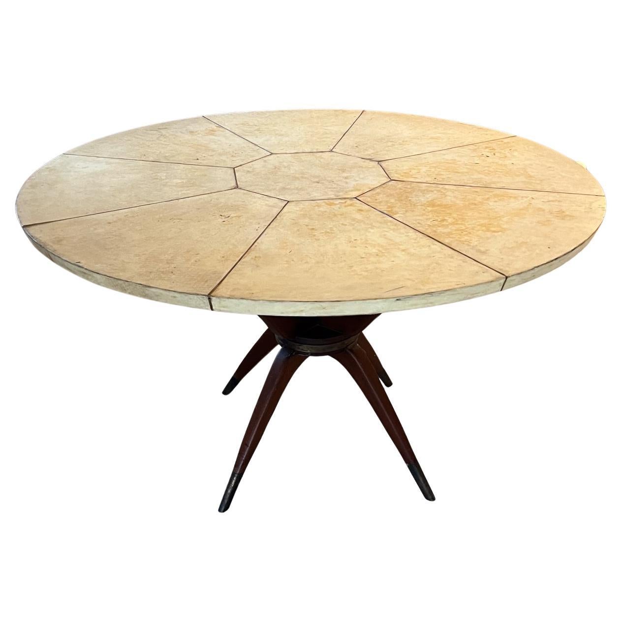 1950s Sculptural Pani Dining Table Goatskin Mahogany & Brass Mexico City For Sale