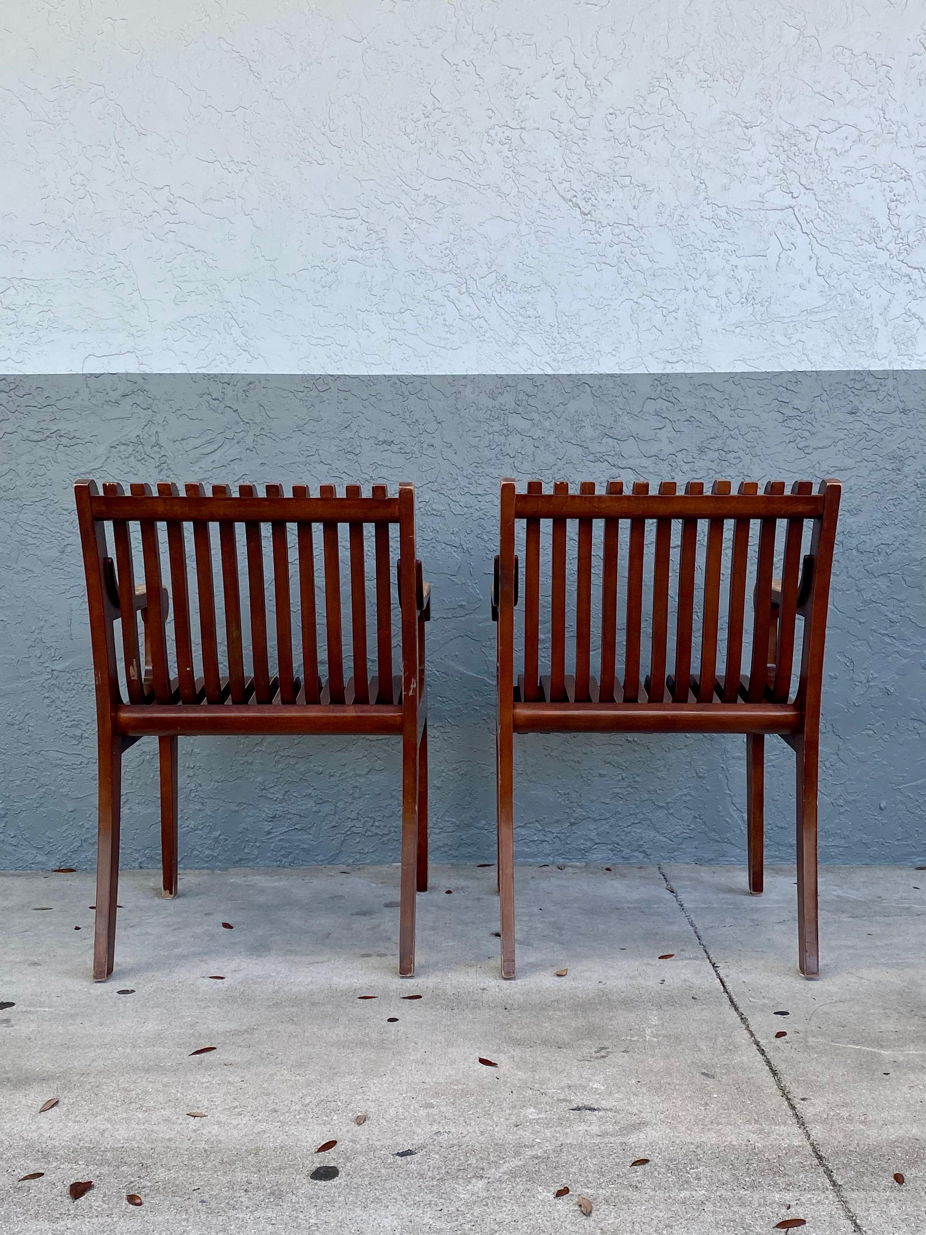 1950s Sculptural Teak Curved Slatted Bentwood Scroll Armchairs, Set of 2 For Sale 2