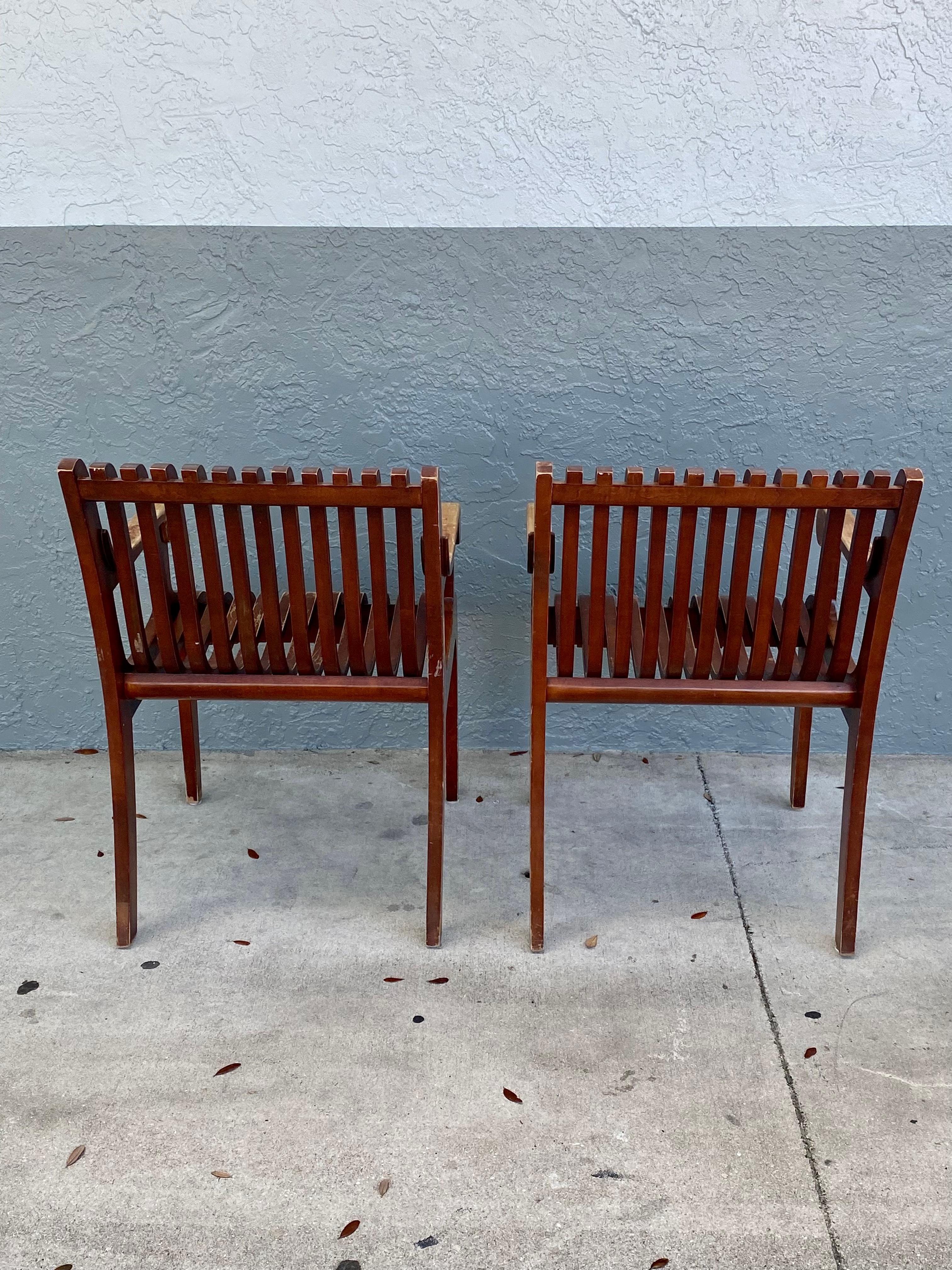 1950s Sculptural Teak Curved Slatted Bentwood Scroll Armchairs, Set of 2 For Sale 3