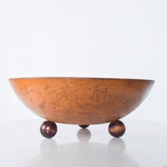 1950s Sculptural Solid Maple Wood Round Modern Bowl Three Footed Design Michigan