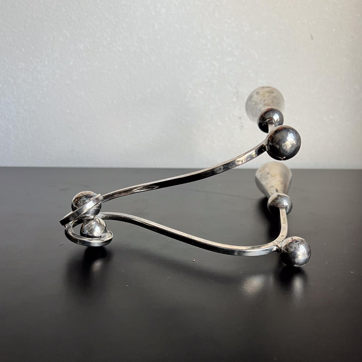 1950s Sculptural Sterling Silver Candelabra Set Lopez Taxco Mexico en vente 3