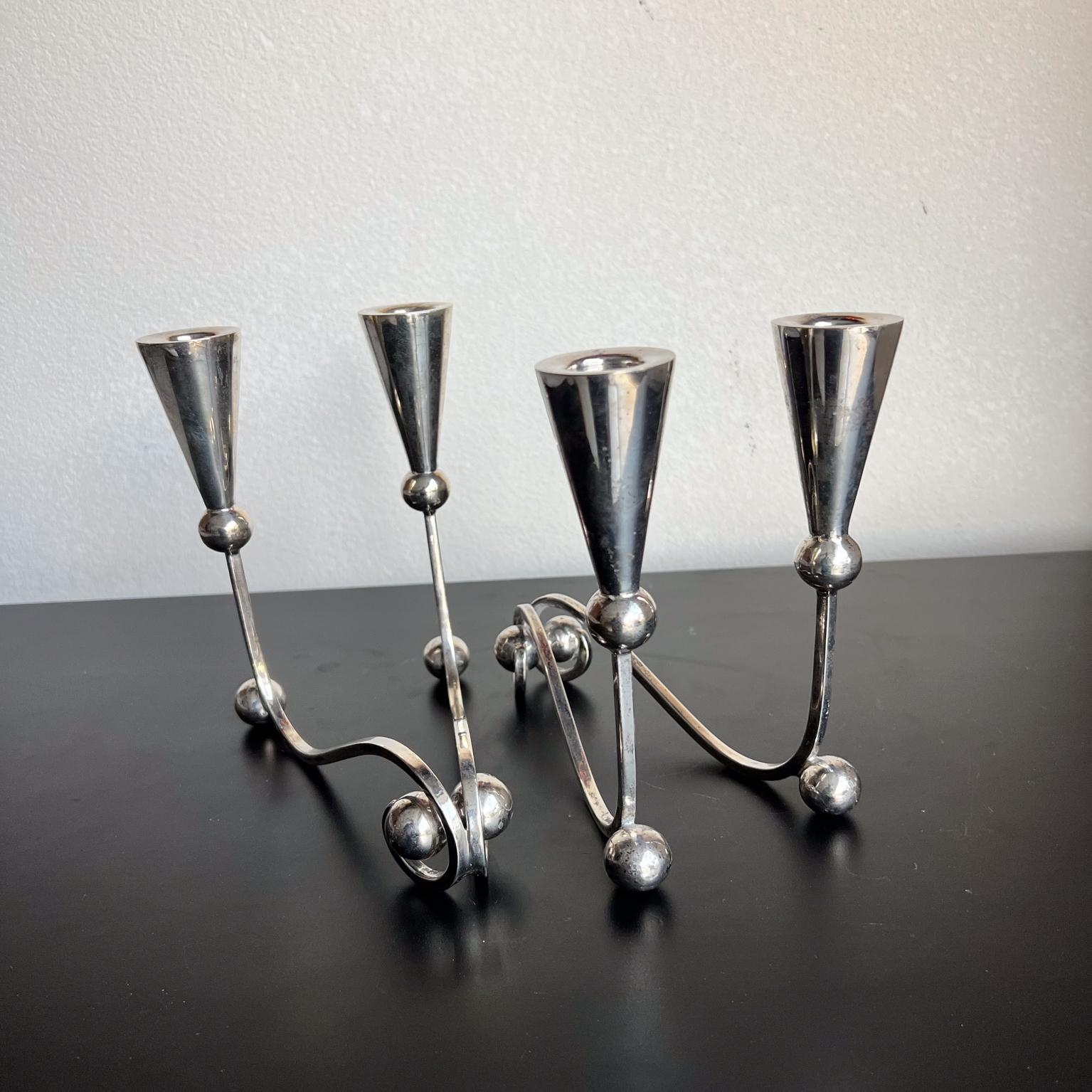 1950s Sculptural Sterling Silver Candelabra Set Lopez Taxco Mexico en vente 4