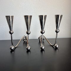 Set di candelabri scultorei in argento Sterling 1950 Lopez Taxco Mexico