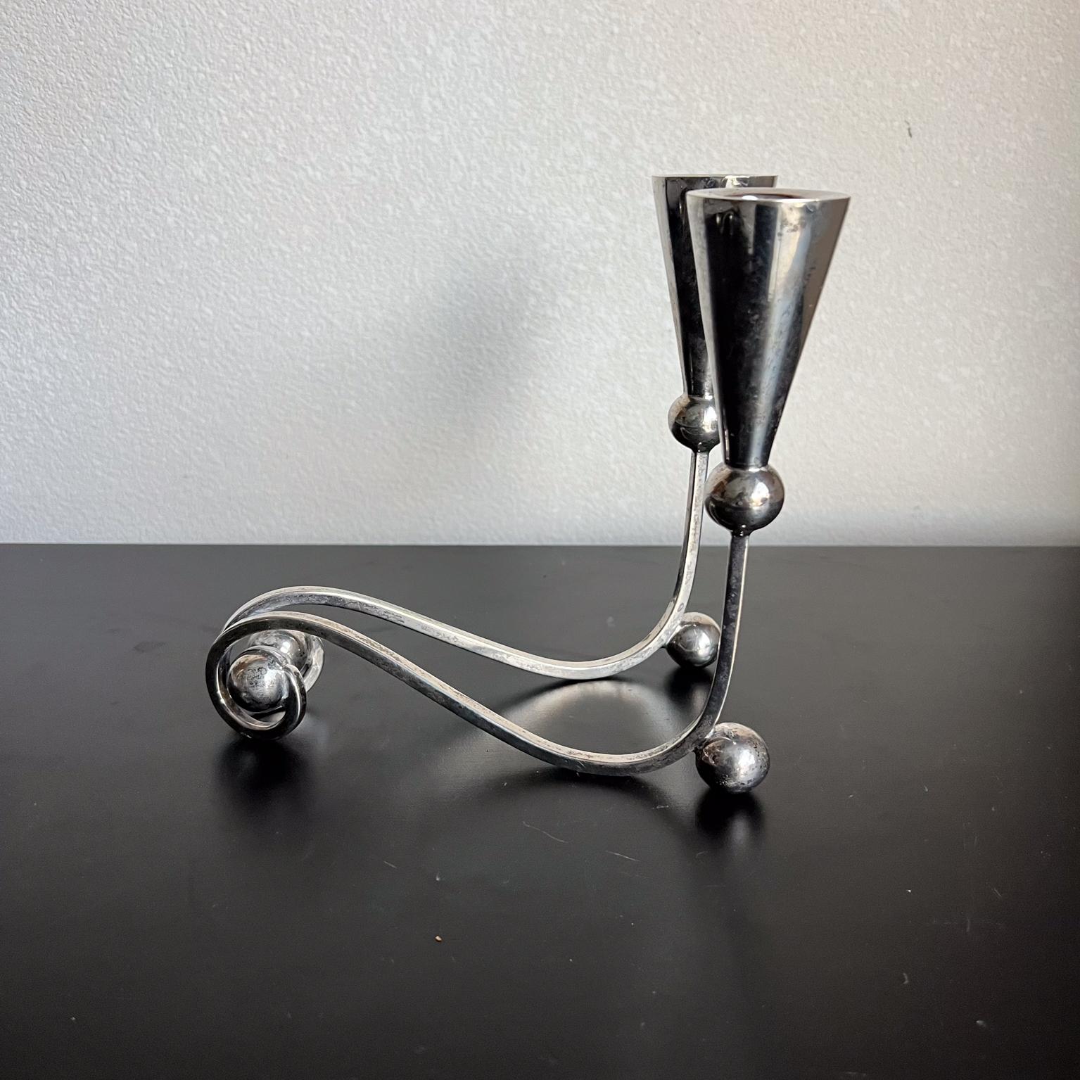 20ième siècle 1950s Sculptural Sterling Silver Candelabra Set Lopez Taxco Mexico en vente