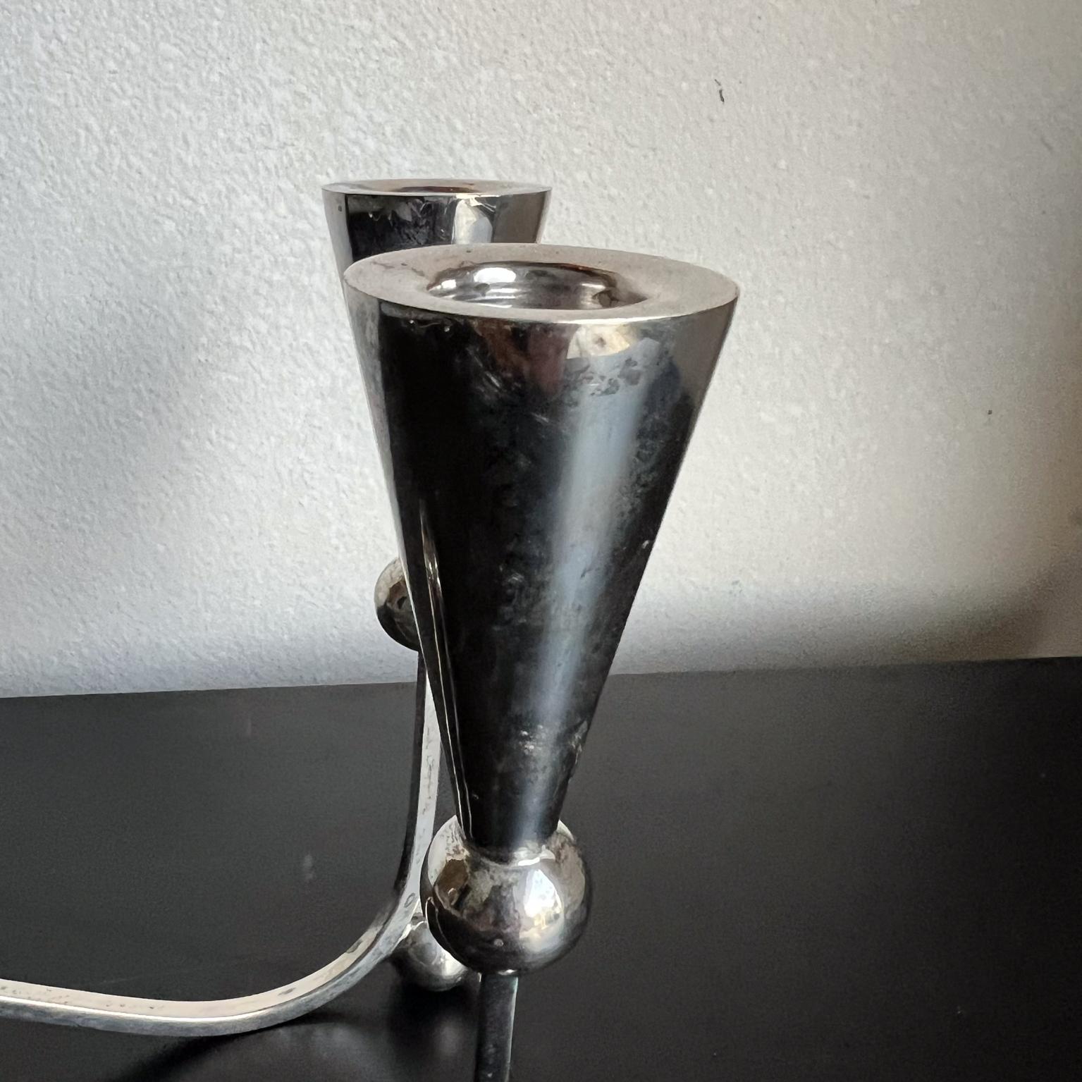 Argent sterling 1950s Sculptural Sterling Silver Candelabra Set Lopez Taxco Mexico en vente