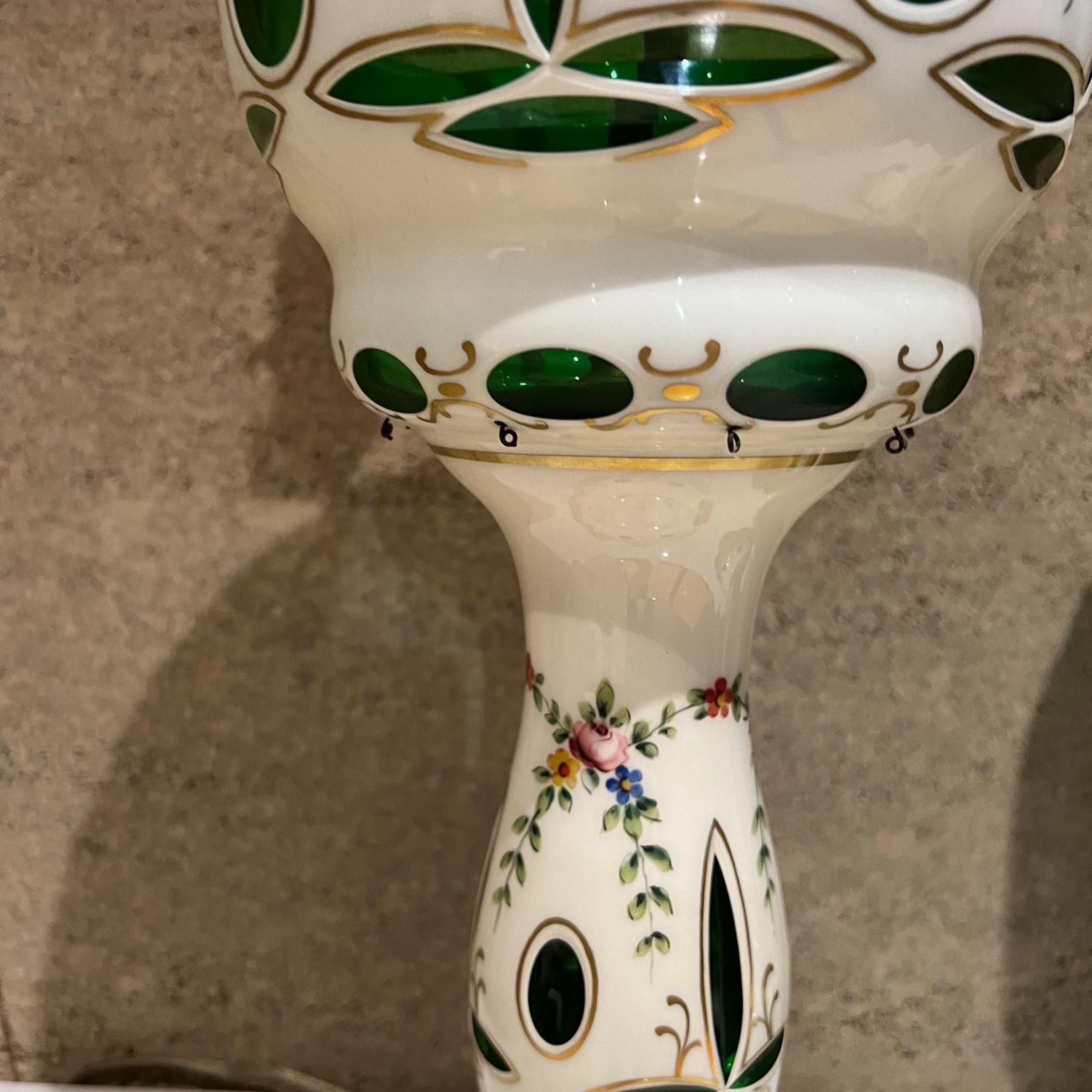 1950s Sculptural Table Lamps Bohemian Czech Case Glass Floral Paint In Good Condition For Sale In Chula Vista, CA
