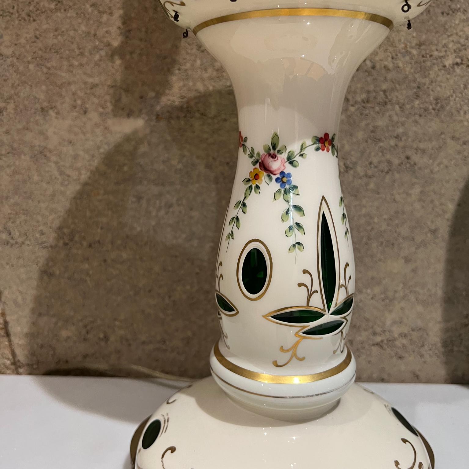 Mid-20th Century 1950s Sculptural Table Lamps Bohemian Czech Case Glass Floral Paint For Sale