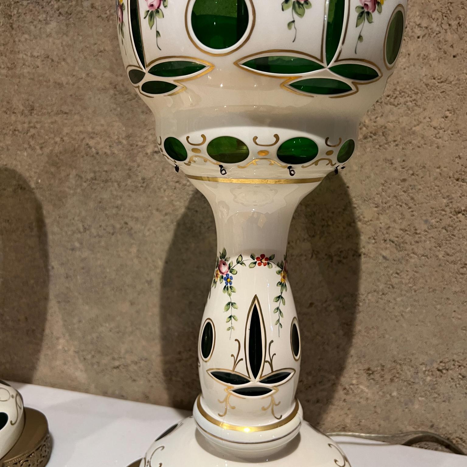 1950s Sculptural Table Lamps Bohemian Czech Case Glass Floral Paint For Sale 3