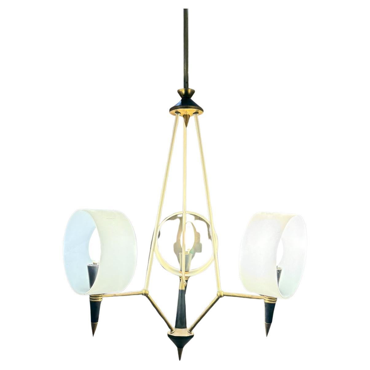 1950s Sculptural Three Arm Glass Chandelier Style of Stilnovo Italy