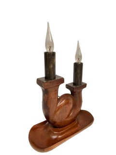 1950's sculptural wood table lamp in the style of Alexandre Noll