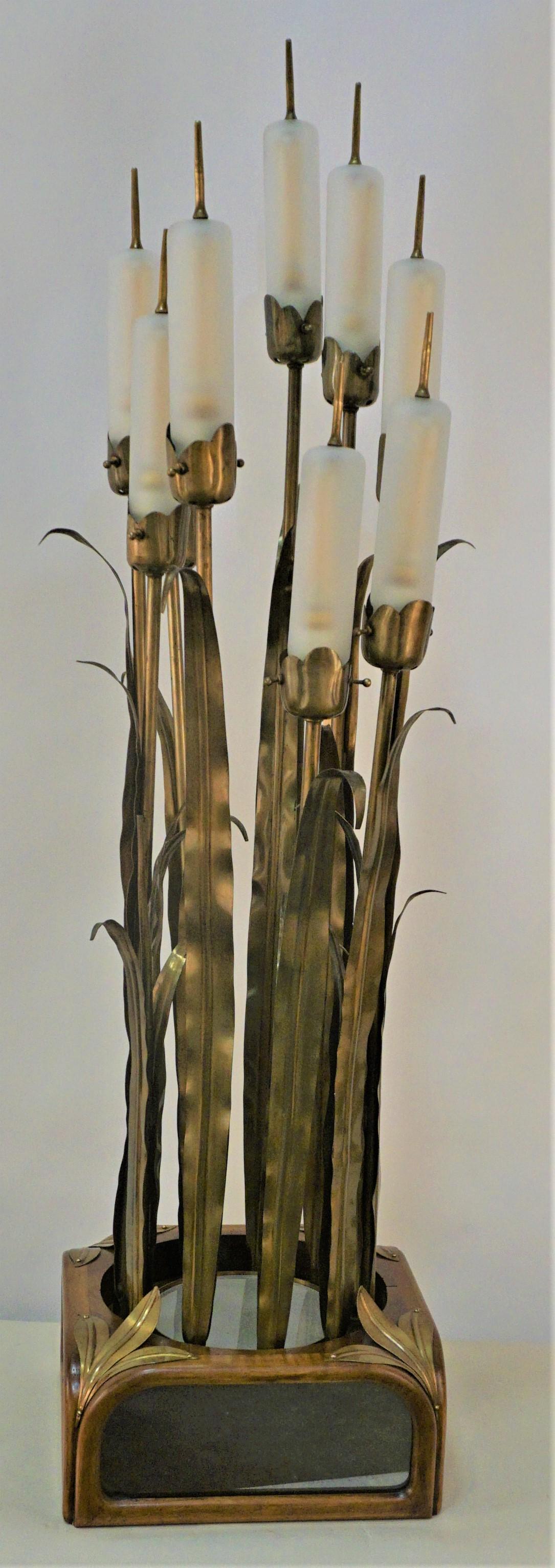 1950's Sculpture Bronze Cattail / Bulrush Table Lamp 5