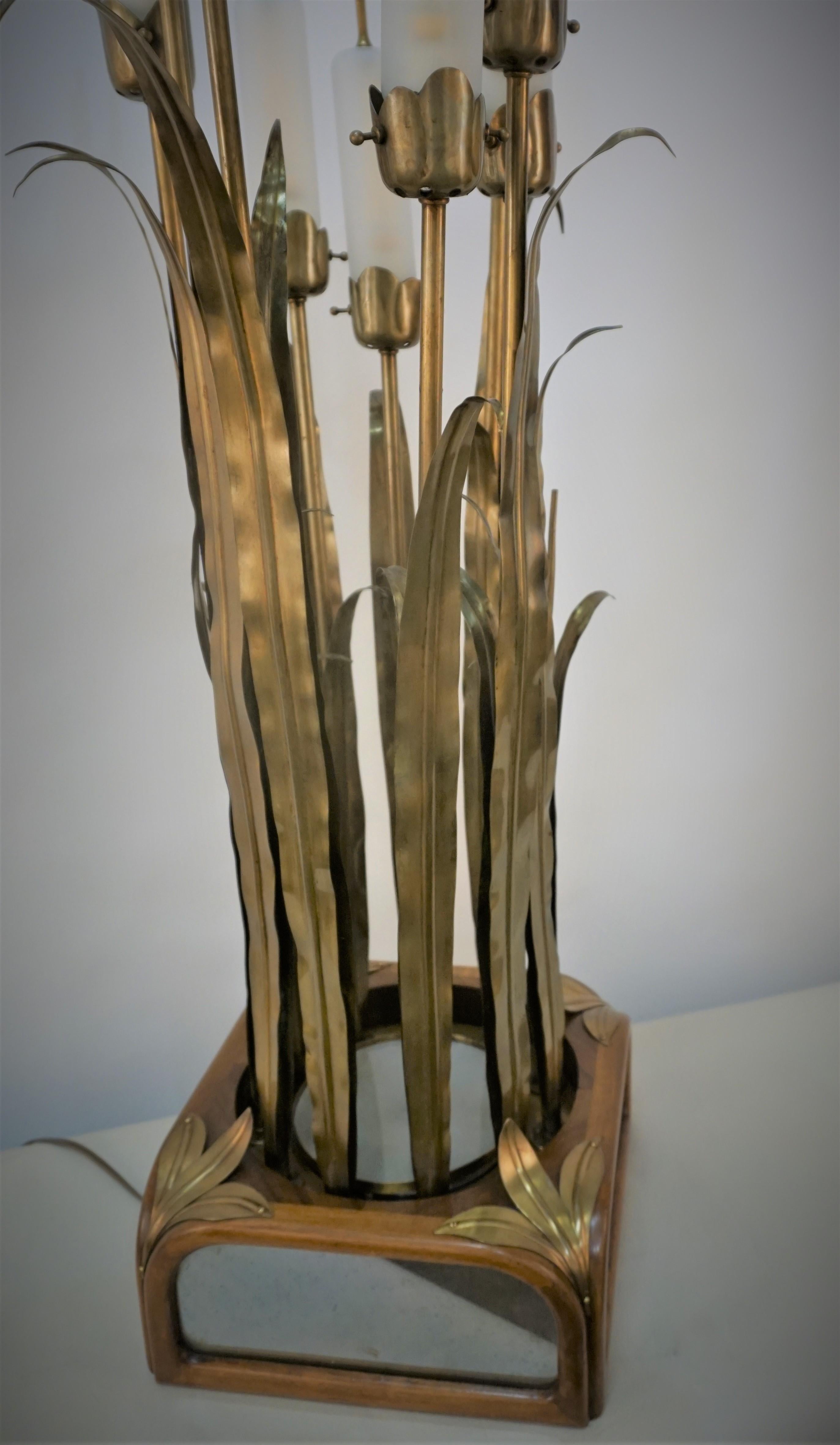 1950's Sculpture Bronze Cattail / Bulrush Table Lamp 9