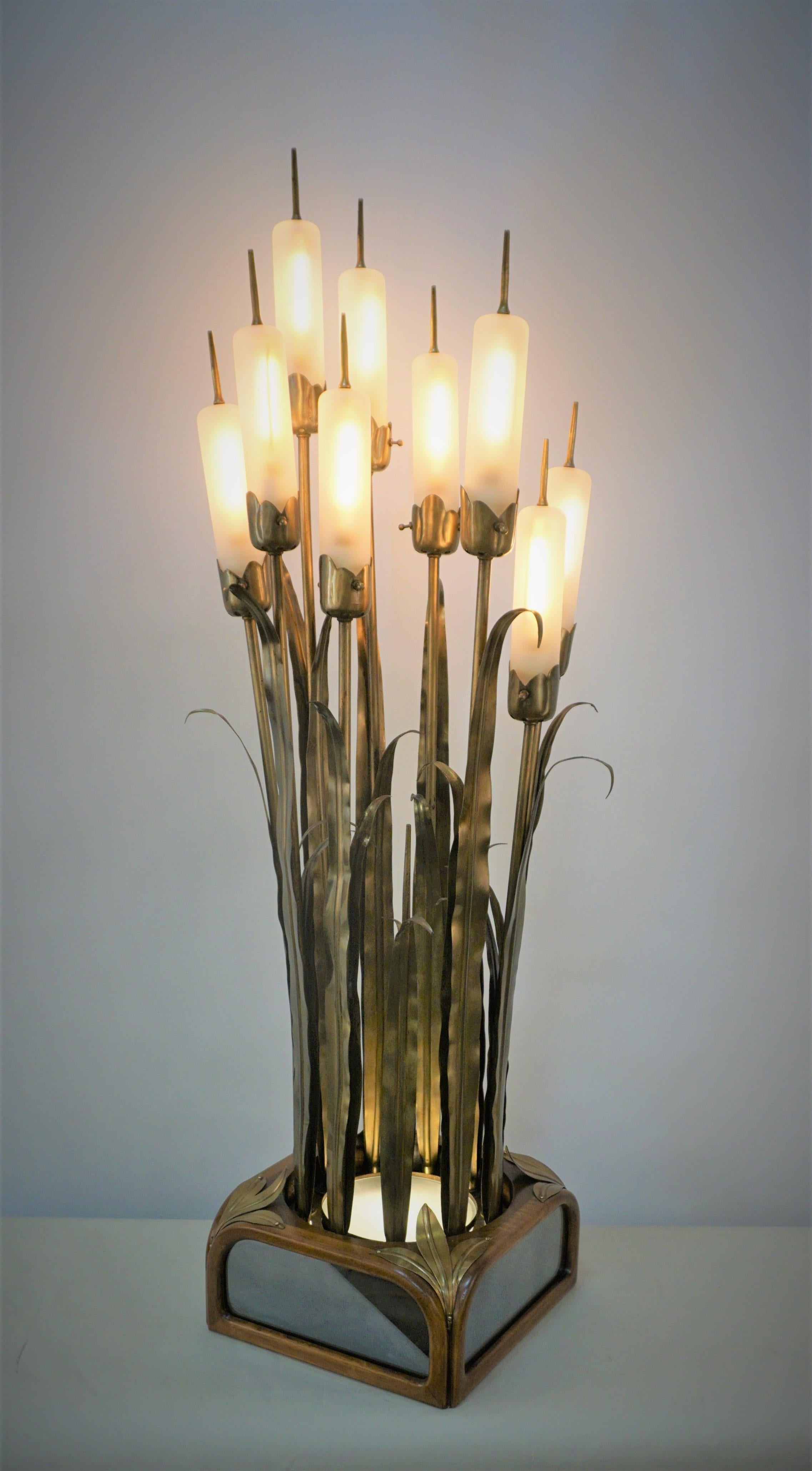 Mid-20th Century 1950's Sculpture Bronze Cattail / Bulrush Table Lamp