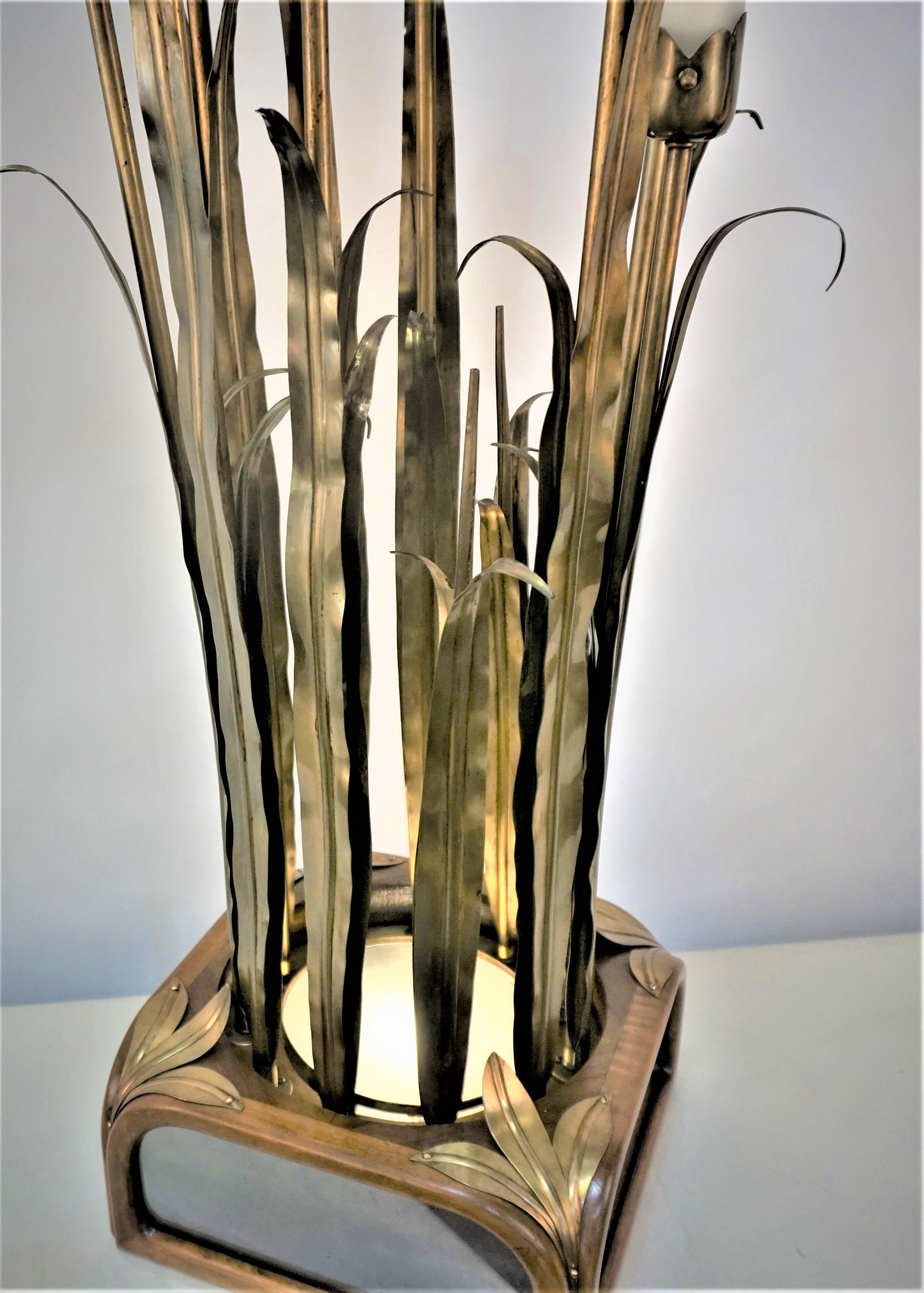 1950's Sculpture Bronze Cattail / Bulrush Table Lamp 3