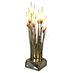 1950's Sculpture Bronze Cattail / Bulrush Table Lamp