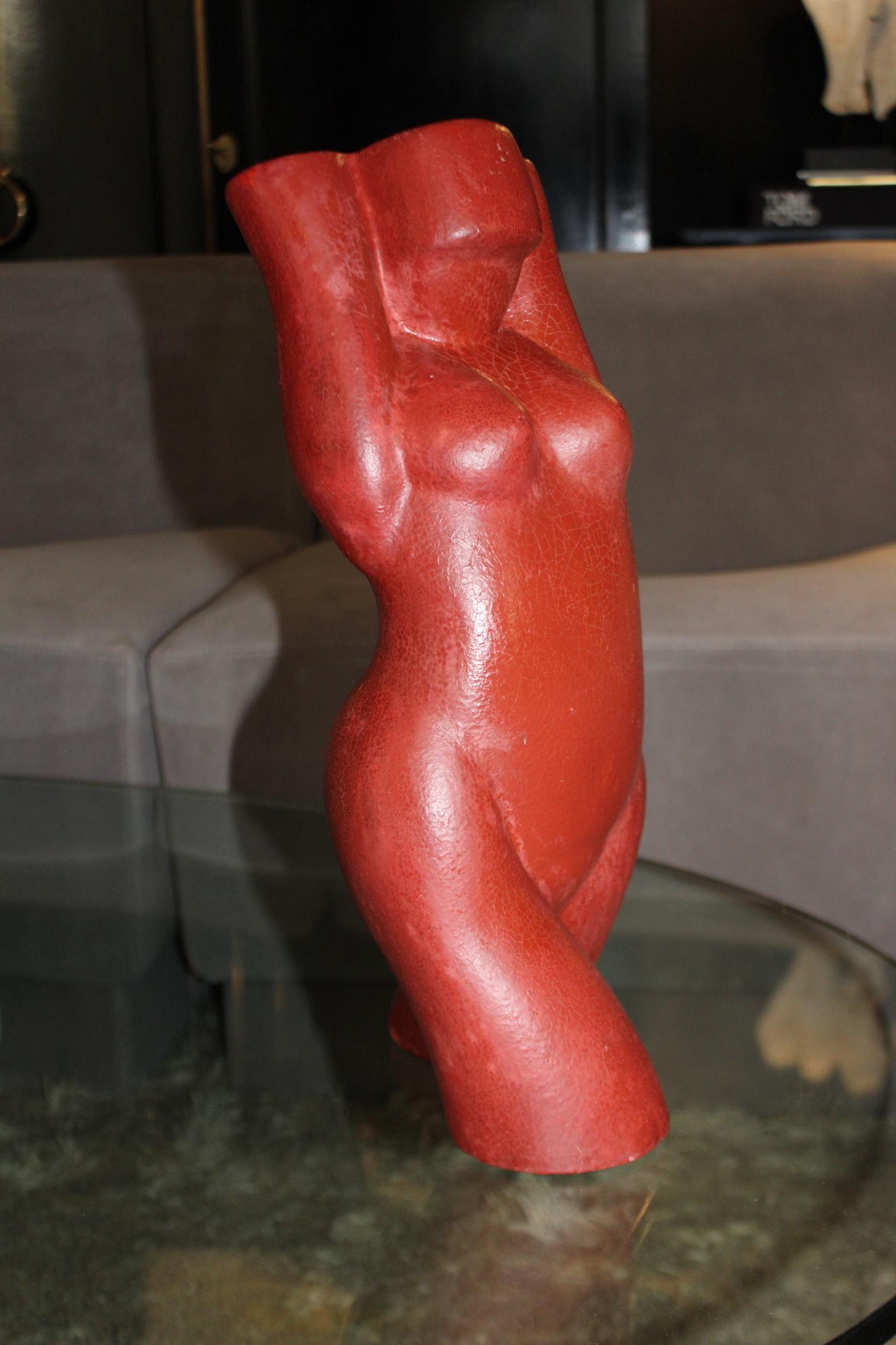 Italian 1950s Sculpture Figure of Woman in a Futuristic Style in Ceramic