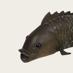 1950s Sculpture of Solid Bronze Carp with Glass Eyes