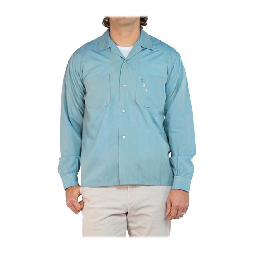 Chemise à manches longues en coton mélangé vert Seafoam des années 1950, brodée à la main