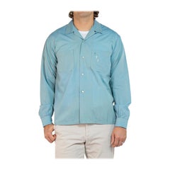 Chemise à manches longues en coton mélangé vert Seafoam des années 1950, brodée à la main