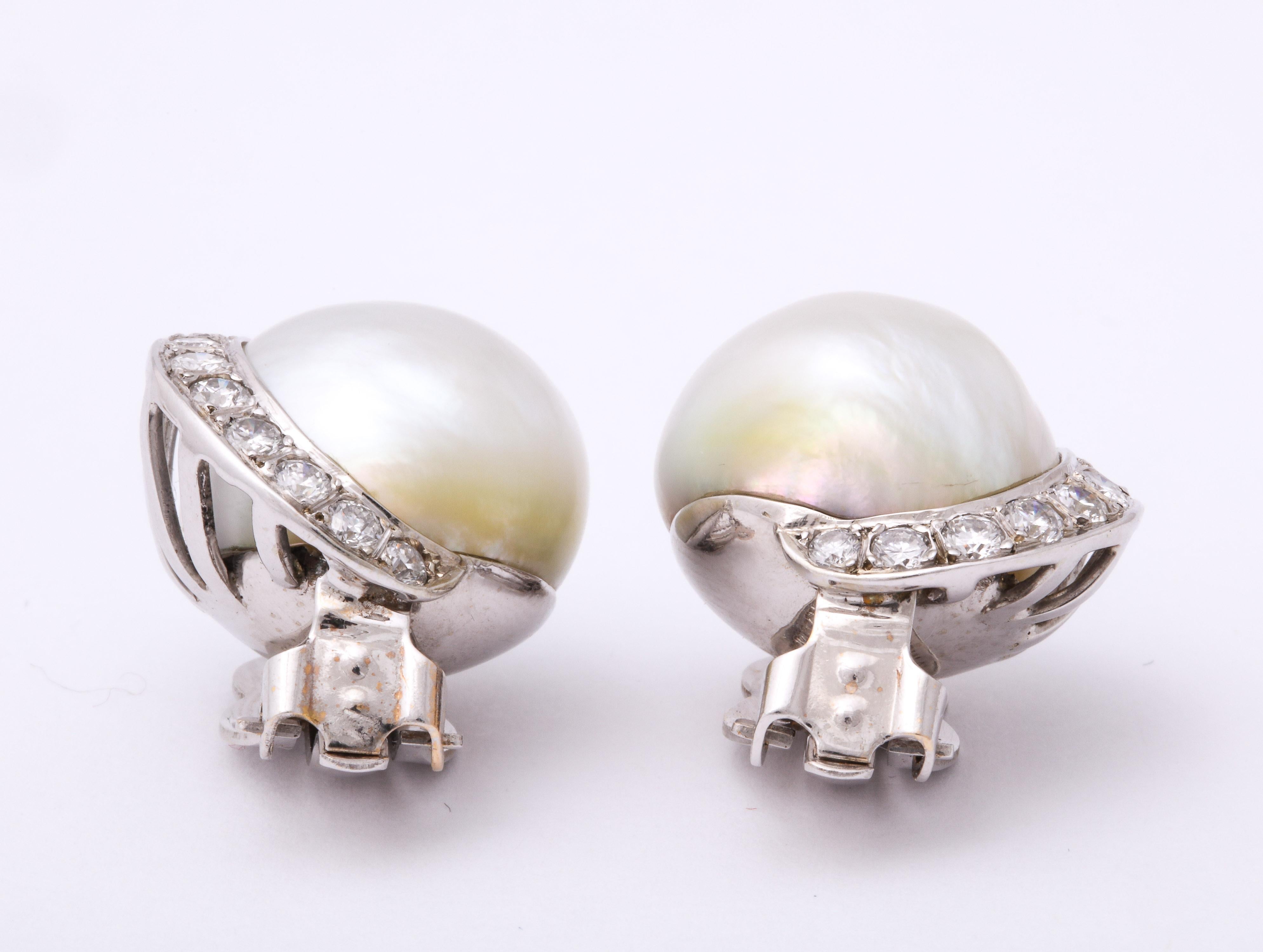 1950s Seaman Schepps Pearl with Diamonds Half Moon Shaped White Gold Earclips 2