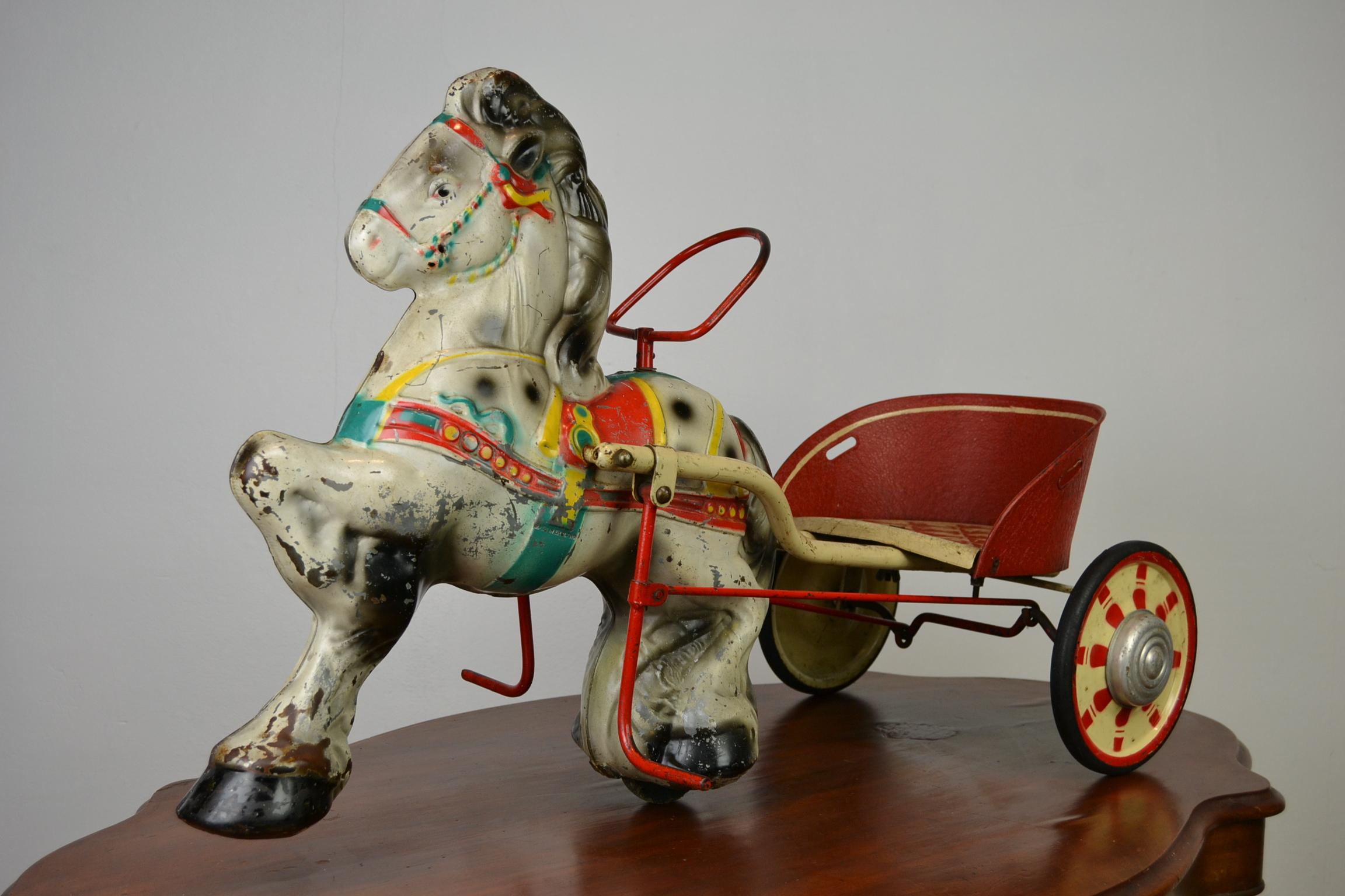 1950er Jahre Sebel Mobo Toys Pony Express Pedalspielzeug, gepresster Stahl, K.K. im Angebot 5