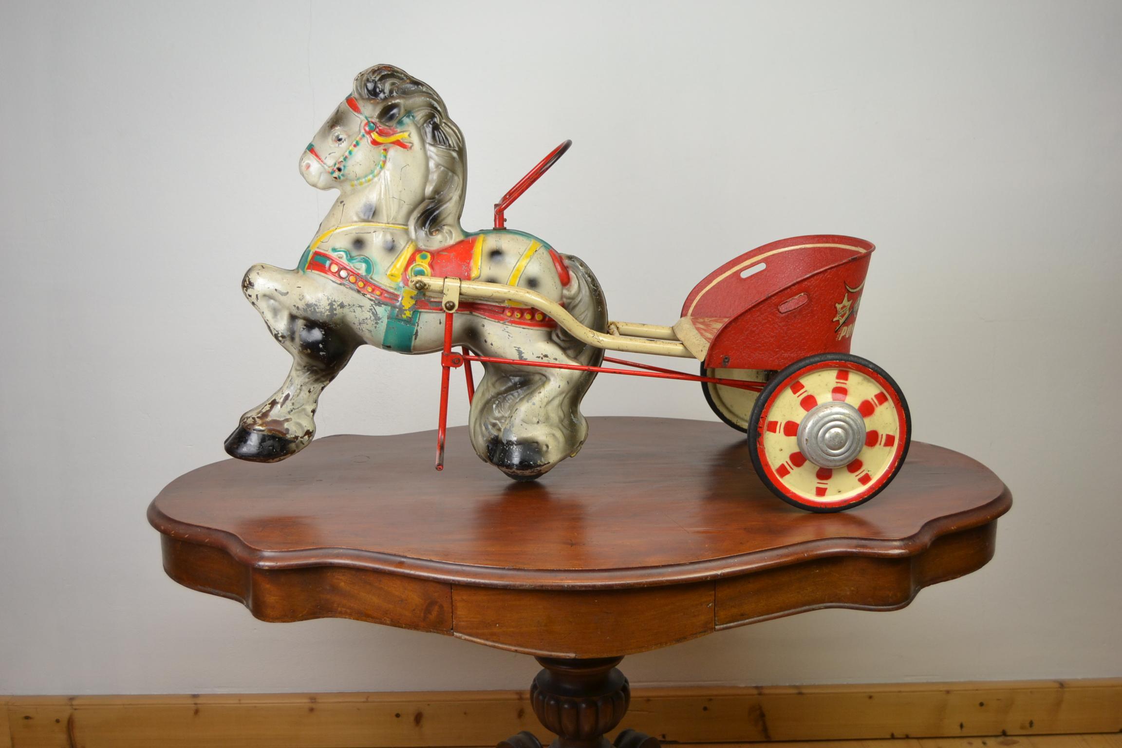 1950er Jahre Sebel Mobo Toys Pony Express Pedalspielzeug, gepresster Stahl, K.K. im Angebot 6