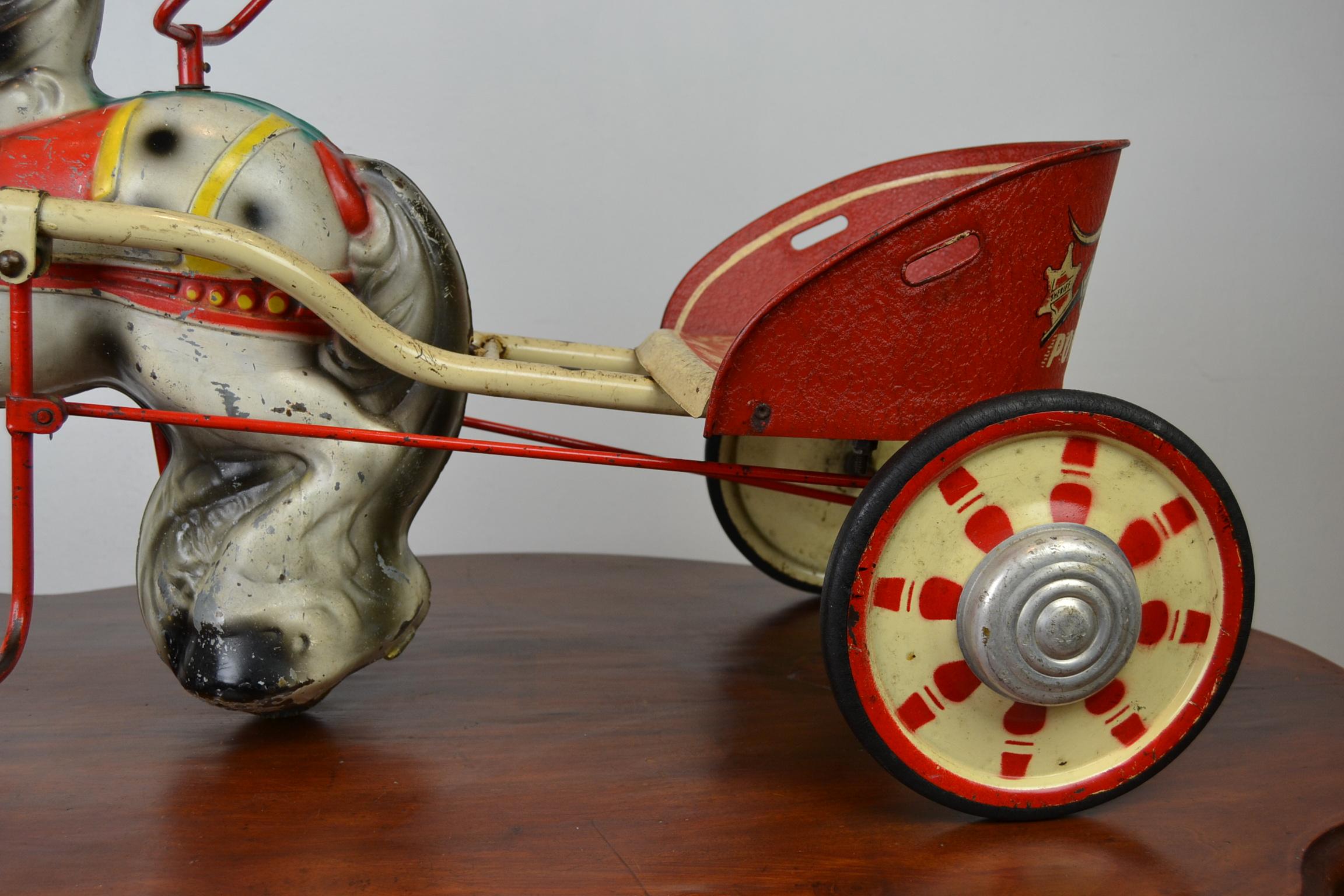 1950er Jahre Sebel Mobo Toys Pony Express Pedalspielzeug, gepresster Stahl, K.K. im Angebot 9