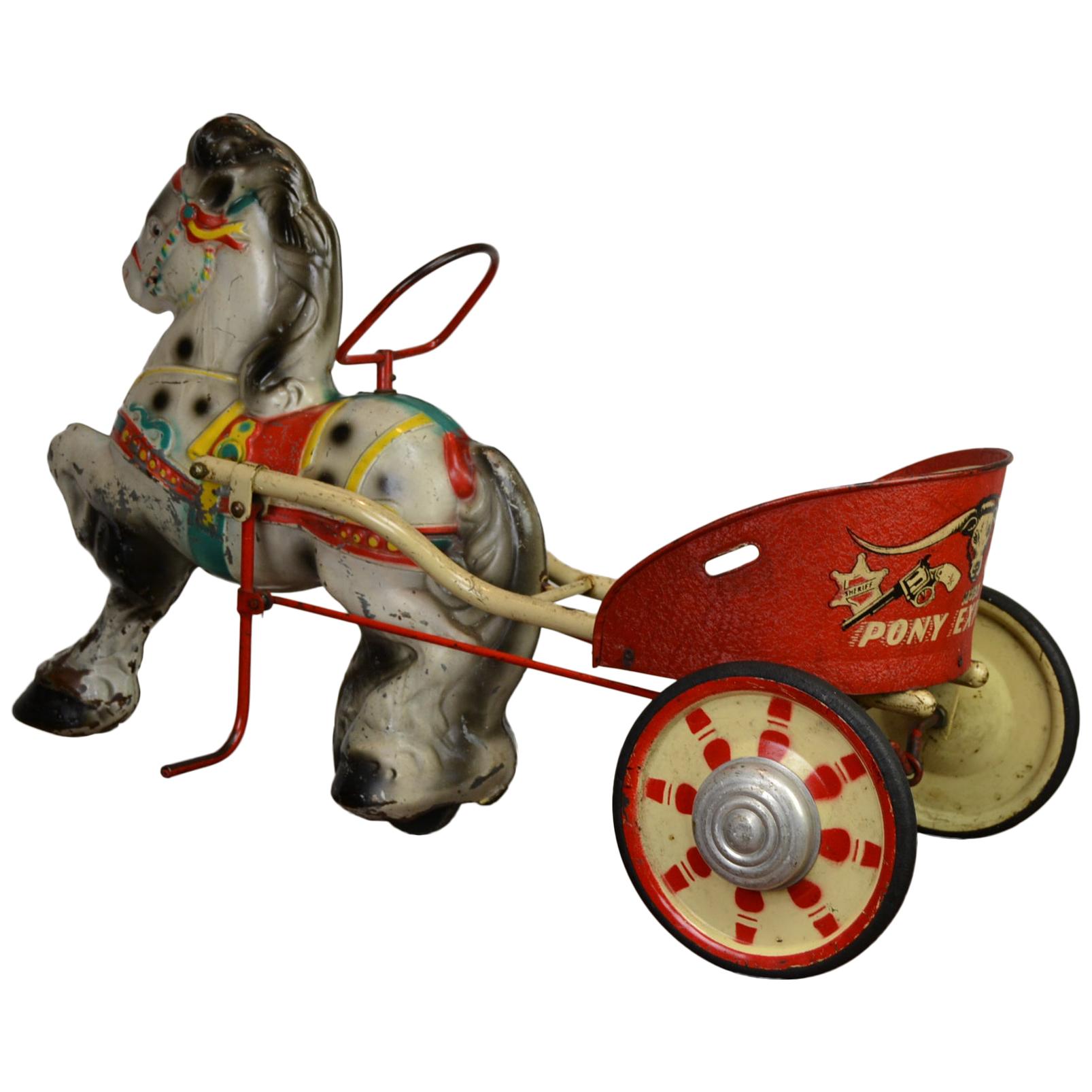 Jouet à pédales Pony Express de Mobo Toys des années 1950, en acier pressé, K.K. en vente