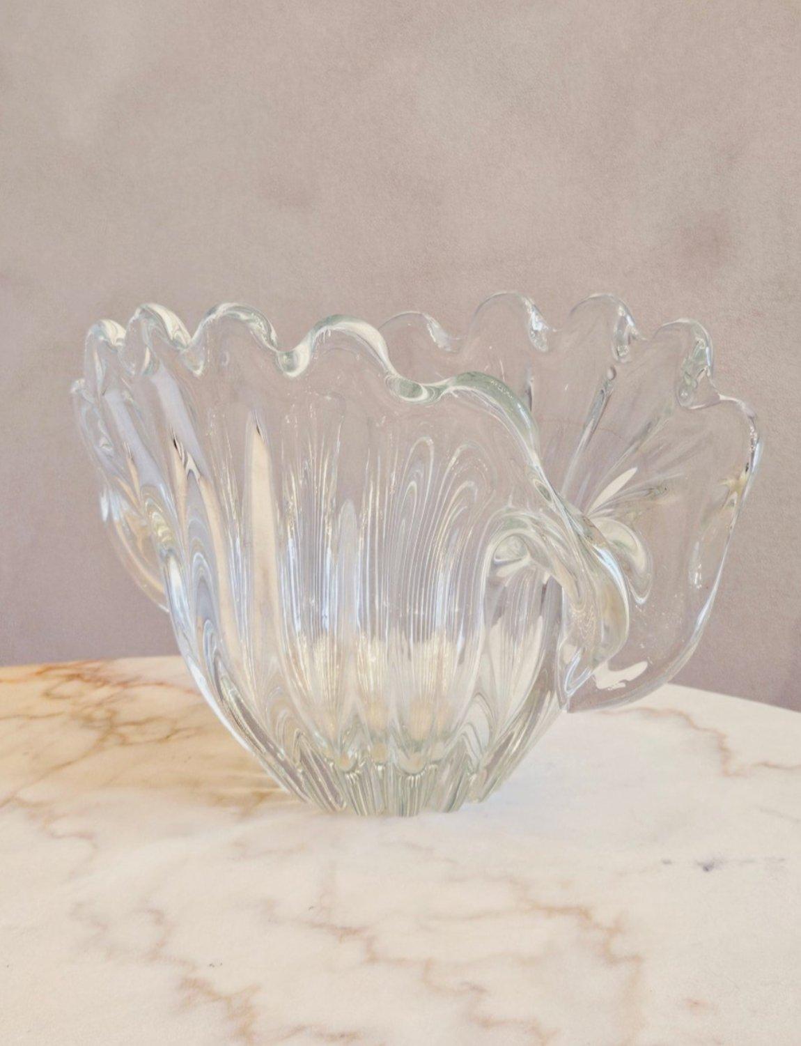 Italian 1950s Seguso Giant Murano Glass Shell Vase