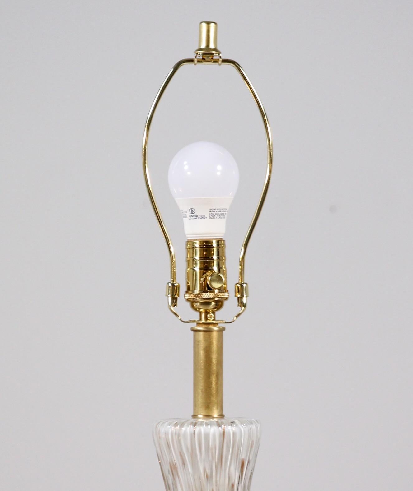 Italian 1950s Barbini Murano Bullicante Glass Lamps, a Pair