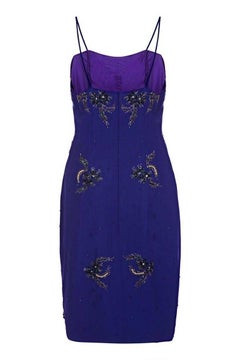 1950s Selfridges Midnight Blue Chiffon Beaded Dress