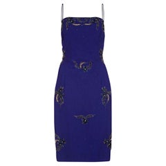1950s Selfridges Midnight Blue Chiffon Beaded Dress