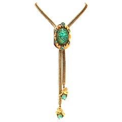 Vintage 1950'S Selro Style Gold & Lucite 22-K Gold Fleck Bolo Style Necklace