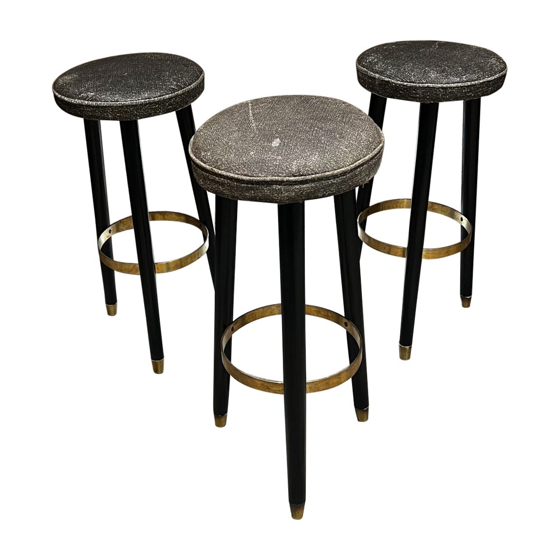 Set di sgabelli da bar degli anni '50 (3) in ottone Naugahyde grigio e Messico nero