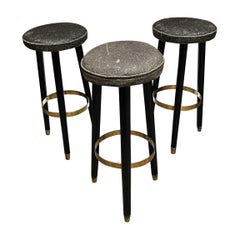 Set di sgabelli da bar degli anni '50 (3) in ottone Naugahyde grigio e Messico nero