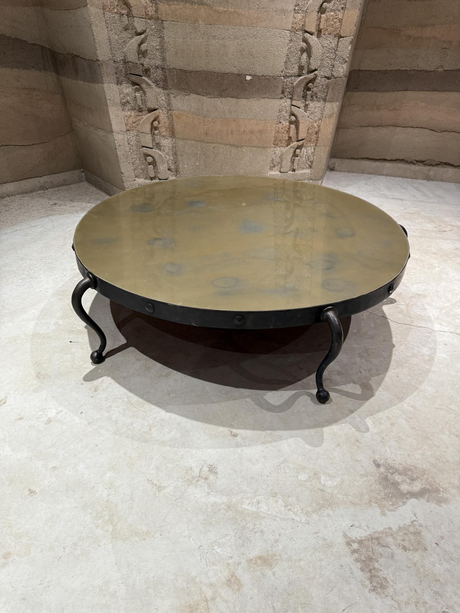 1950s Sensational Round Cocktail Table Bronze & Églomisé Arturo Pani Mexico City For Sale 4