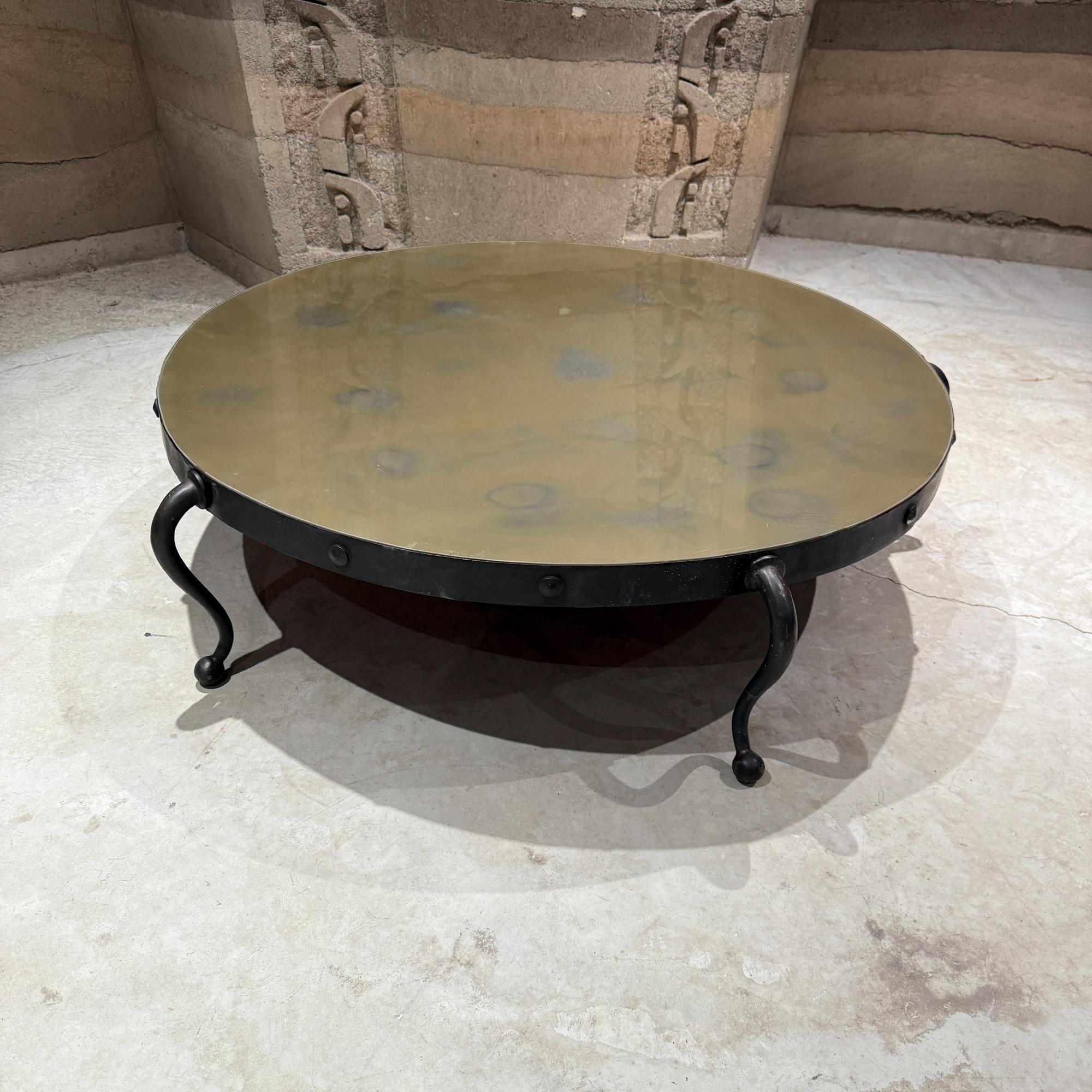 1950s Sensational Round Cocktail Table Bronze & Églomisé Arturo Pani Mexico City For Sale 5