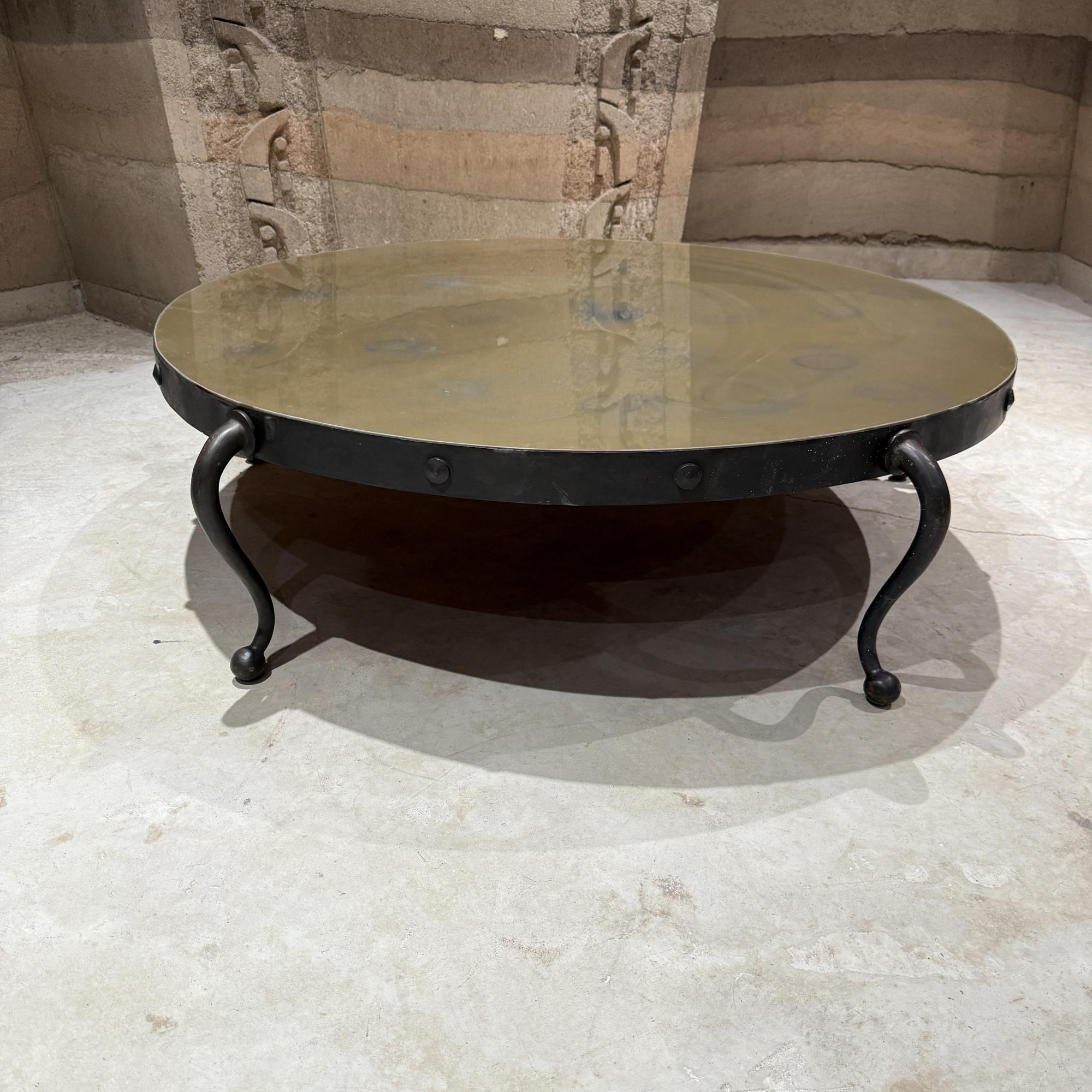 1950s Sensational Round Cocktail Table Bronze & Églomisé Arturo Pani Mexico City For Sale 6