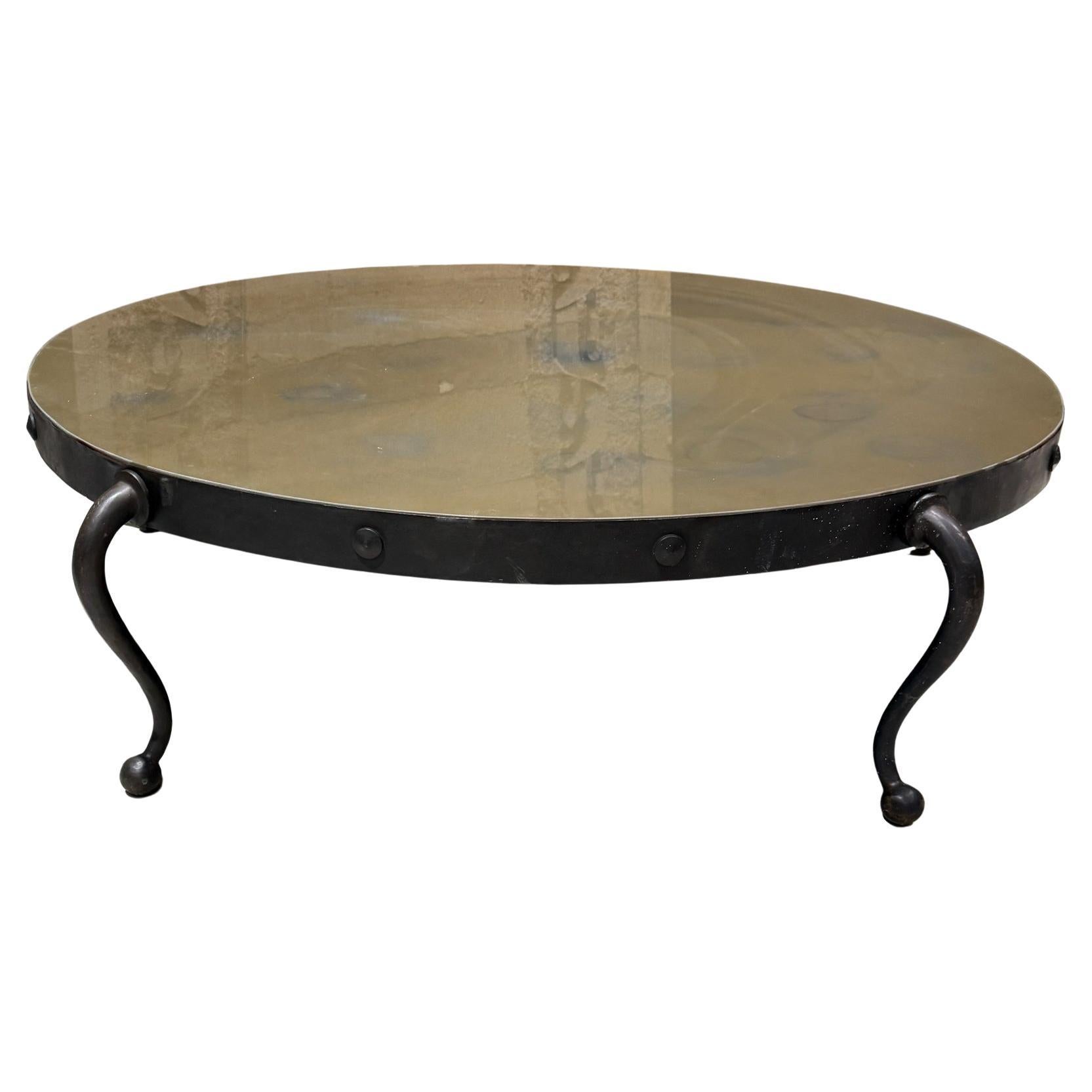 1950s Sensational Round Cocktail Table Bronze & Églomisé Arturo Pani Mexico City