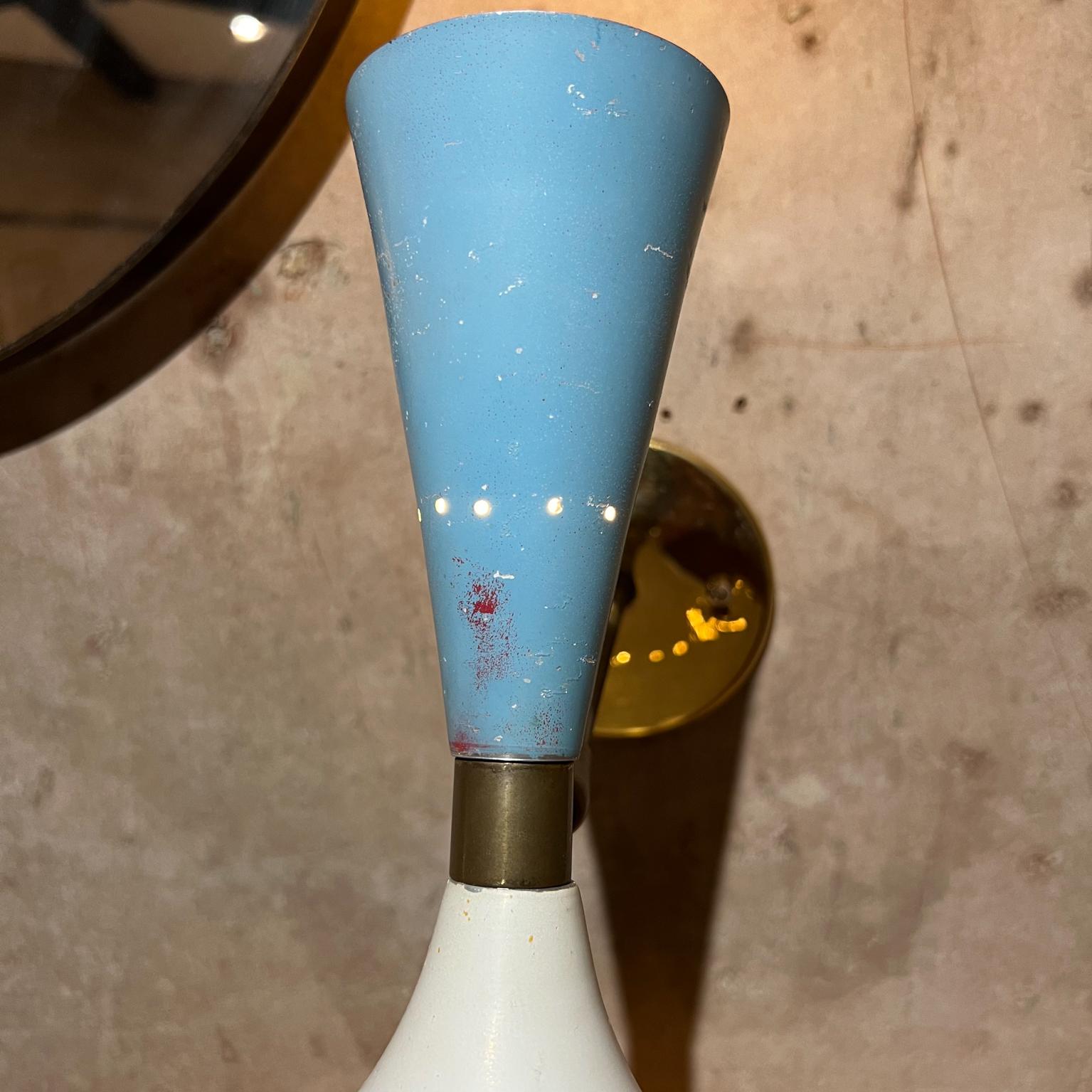 Aluminum 1950s Sensational Stilnovo Wall Sconces Double Cone Blue and White + Brass Italy