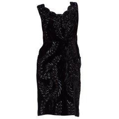 1950S Black Rayon Blend Velvet Sequin Beaded Cocktail Dress